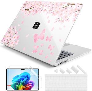 DONGKE Case for Microsoft Surface Laptop (2024), Windows 11 Copilot+ PC, 13.8 Inch Touchscreen Display, Protective Plastic Hard Shell Case with Keyboard Cover & Screen Protector - Flower Blossoms