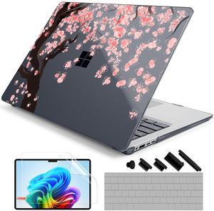 DONGKE Case for Microsoft Surface Laptop (2024), Windows 11 Copilot+ PC, 13.8 Inch Touchscreen Display, Protective Plastic Hard Shell Case with Keyboard Cover & Screen Protector - Cherry Blossom