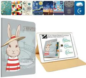 DuraSafe Cases for iPad 7.9 Inch Mini 4th [ Mini 2015 4 Gen ] MK6K2LL/A MK6J2LL/A MK6L2LL/A MK9J2LL/A MK9H2LL/A MK9G2LL/A Ultra Slim Printed Smart PU Leather Flip Folio Book Cover - Bunny Hat