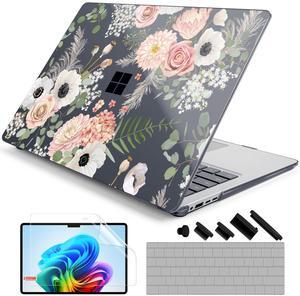 DONGKE Case for Microsoft Surface Laptop 2024, Windows 11 Copilot+ PC, 13.8 Inch Touchscreen Display, Protective Plastic Hard Shell Case with Keyboard Cover & Screen Protector - Dried Flowers