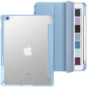 DuraSafe Cases for iPad 9th 2021 8th 2020 7th 2019 Gen [iPad 9 iPad 8 iPad 7 ] 10.2 Inch A2602 A2270 A2197 MK663LL/A MK673LL/A Rugged TPU Corner PC Transparent Back Case Pencil Holder - Light Blue