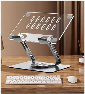 Craftreasure Acrylic Tablet Stand Holder - Adjustable iPad Desk Stand with 360° Rotating Base, Compatible with 4.7-12.9inch Device Such as iPad Pro Air Mini and More, Clear+Silver