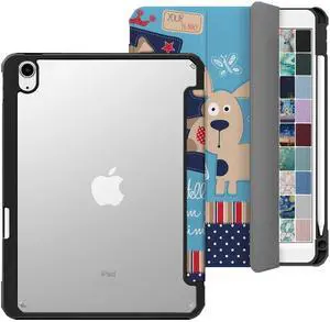 DuraSafe Cases for iPad Air 6th Air 11 2024 Air 5th 2022 Air 4th 2020 Gen [iPad Air 6/5 / 4/11 ] A2316 MM6R3LL/A MM6T3LL/A TPU Corner PC Transparent Case Pencil Holder - Puppy Friend Print