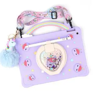[Super Cute Rainbow Handle Unicorn Case] Kids Pop it Case for Samsung Galaxy Tab A7 Lite 8.7'' (Purple)
