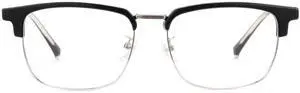 Cyxus Men Blue Light Blocking Glasses Half Rimless Computer Gaming Glasses Square Fashion Glasses for Men 8216 Black Silver