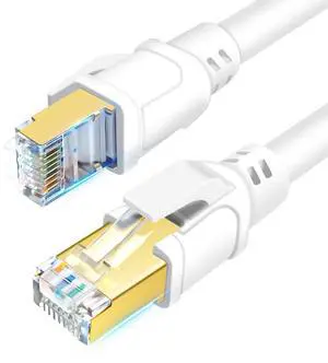 DDMALL CAT 8 Ethernet Cable 65ft, Indoor & Outdoor, High Speed 40Gbps 2000MHz SFTP Internet Network Cable with Gold Plated RJ45 Connector for Gaming, Router, PC, Heavy Duty, Weatherproof(65ft White)