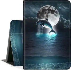 Case for All-New  Kindle Fire HD 8 & 8 Plus Tablet (12th Gen/10th Generation,2022/2020 Release) 8 inch,PU Leather Folio Stand Case with Auto Sleep/Wake,Dolphin Moon Night