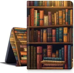 DIGTIALL Case for Amazon Fire HD 8 Tablet (8th/7th/6th Generation, 2018/2017/2016 Release),Slim PU Leather Folding Stand Protive Cover with Auto Wake/Sleep for Fire HD 8 2018,Vintage Bookshelf