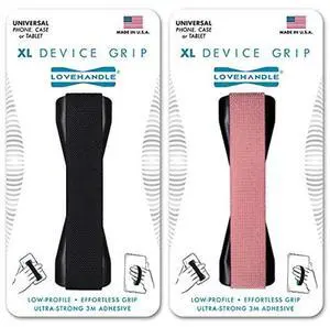 LOVEHANDLE Tablet/XL Grip for Most Tablets and Large Smartphones, Black and Mauve Rose Elastic Strap Finger Grip with Black Base (LHT-01-BLK-ROSE, Pack of 2)