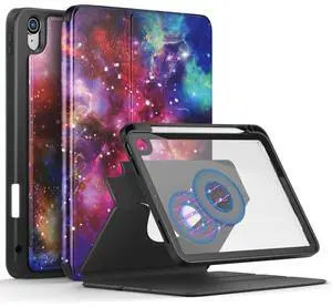 DINGGUAGUA Case for iPad (A16) 11th Generation 11 Inch 2025, iPad 10th Generation 10.9 Inch 2022 with Built-in Pencil Holder Cover with Detachable Clear Back Shell, Auto Wake/Sleep,Galaxy