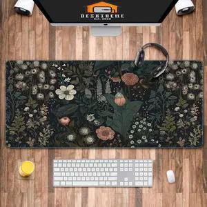 Dark Cottagecore Computer Mat, Floral Desk Mat, Botanical MousePads, Vintage Wildflower Nature Desk Decor, Garden Desk Pad, Keyboard Laptop Mat, Desktop Mat, Gift for Plants Lover, 35.4"x15.7"x0.12