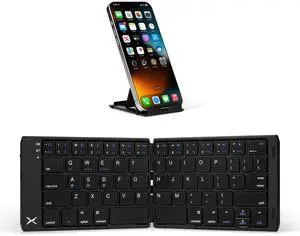 DeLUX Foldable Bluetooth Keyboard, Wireless Portable Travel Keyboard with Stand Holder, Rechargeable Ultra Slim Mini Size, for iOS Android Windows Mac Smartphone Tablet (KF19)