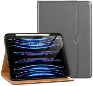 DTTO for iPad Pro 12.9 6th / 5th / 4th / 3rd Generation Case 2022/2021/2020/2018, Leather Folio Stand Cover with Built-in Apple Pencil Holder -Auto Wake/Sleep and Multi Viewing Angles, Grey