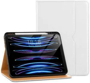 DTTO for iPad Pro 12.9 6th / 5th / 4th / 3rd Generation Case 2022/2021/2020/2018, Leather Folio Stand Cover with Built-in Apple Pencil Holder -Auto Wake/Sleep and Multi Viewing Angles, White