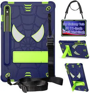 DETUOSI Kids Case for Samsung Galaxy Tab S9/ S9 FE 5G LTE/WiFi 11" 2023 with S Pen Holder + Shoulder Strap,3-Layer Hybrid Heavy Duty Full-Body Shockproof,4-Angle Viewing Protective Kids Cover for Boy