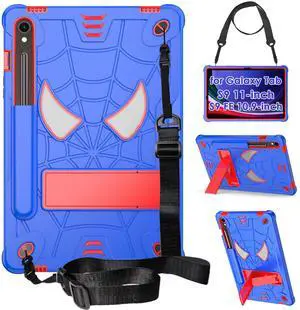DETUOSI Kids Case for Samsung Galaxy Tab S9/ S9 FE 5G LTE/WiFi 11" 2023 with S Pen Holder + Shoulder Strap,3-Layer Hybrid Heavy Duty Full-Body Shockproof,4-Angle Viewing Protective Kids Cover for Boy