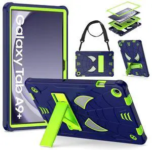 DETUOSI Kids Case for Samsung Galaxy Tab A9 Plus 11" 2023 Tablet (SM-X210/ X218) with Shoulder Strap,3-Layers Hybrid Heavy Duty Full-Body Shockproof,4-Angles Viewing Protective Cover for Children Boys