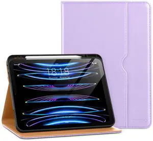 DTTO for iPad Pro 12.9 6th / 5th / 4th / 3rd Generation Case 2022/2021/2020/2018, Leather Folio Stand Cover with Built-in Apple Pencil Holder -Auto Wake/Sleep and Multi Viewing Angles, Lavender