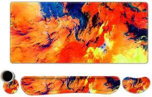 DINKY Keyboard Mouse Pad Set, Large Gaming Mousepad + Memory Foam Ergonomic Keyboard Wrist Rest Support, Easy Typing Pain Relief, 4Pcs (35.4" x 15.7") Extended Desk Mat-Art Painting