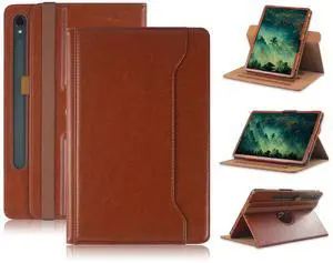 DINGGUAGUA Case Compatible with Samsung Galaxy Tab S9 11 inch 2023 Tab S8/S7 11" Tablet PU Leather Business Cover for Tab S9 FE Tablet 360 Rotating Cases Auto Wake/Sleep,Brown