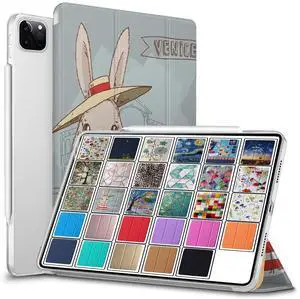 DuraSafe Cases for iPad PRO 12.9 Inch 2021 5th 2020 4th Generation [ Pro 12.9 5 4 ] A2378 A2461 MHNR3LL/A MHNT3LL/A MY3K2LL/A Printed Lightweight PC Dual Angle Stand Clear Flip Back Cover - Bunny Hat