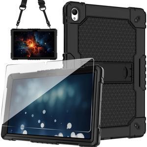 Doemoil Case for Onn 10.1" Tablet Case (2024 Model / 100135925) Heavy Duty Built in Stand Hard Back Shell Protective Case with Screen Protector for Onn. 10.1" 4 Gen 2024 Tablet (Black/Black/1 PC)