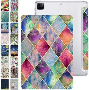 DuraSafe Cases for iPad PRO 12.9 Inch 4th [ Pro 12.9 4 Generation 2020 ] A2229 A2069 MY3K2LL/A MY3J2LL/A MY2H2LL/A MY2J2LL/A Trifold Printed PC Lightweight Protective Clear Back Cover - Diamond Grid