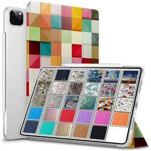 DuraSafe Cases for iPad PRO 12.9 Inch 2021 5th 2020 4th Generation [ Pro 12.9 5 4 ] A2378 A2461 A2379 MHNR3LL/A MHNT3LL/A Printed Lightweight PC Dual Angle Stand Clear Flip Back Cover - Color Grid