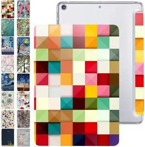 iPad PRO 12.9 Inch 5th 4th [ Pro 12.9 4 5 Generation 2020 2021 ] A2378 A2461 A2379 MHNR3LL/A MHNT3LL/A MY3K2LL/A MY3J2LL/A Trifold Printed PC Lightweight Protective Clear Back Cover - Color Grid
