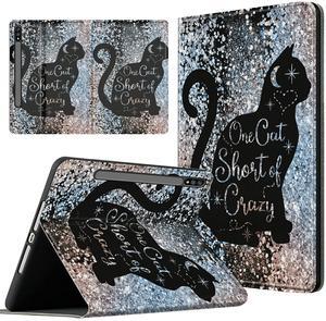 Case for Samsung Galaxy Tab S8 Plus 2022/ Tab S7 FE 5G 2021/ Tab S7 Plus 2020 Tablet 12.4 Inch, Premium PU Leather Case Ultra Slim Shockproof Stand Folio Cover, Glitter Black Cat