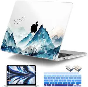 DONGKE for MacBook Air 13.6 Inch Case 2025 2024-2022 A3240 A3113 A2681 M4 M3 M2 Chip Touch ID, Plastic Hard Shell & Keyboard Cover & Type C Adapter for MacBook Air 13 inch M4, Mountain