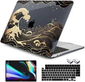 DONGKE for MacBook Pro 13 Inch Case 2023-2016 Release A2338 M2 M1 A2251 A2289 A2159 A1989 A1706 Touch Bar & Touch ID, Hard Shell with USB C to USB Adapter & Keyboard Cover, Golden Wave
