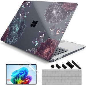 DONGKE Case for Microsoft Surface Laptop (2024), Windows 11 Copilot+ PC, 13.8 Inch Touchscreen Display, Protective Plastic Hard Shell Case with Keyboard Cover & Screen Protector - Dahlia Flower
