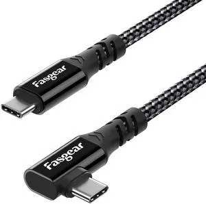 Fasgear USB C to C 3.2 Gen 2x2 Cable, 4K Video Braided 90 Degree Type C Cord [20Gbps,100W] Compatible for MacBook Pro, iPad Pro, Tablets, Dell Laptops, Monitors, Galaxy S22, USB-C Devices 10ft, Black