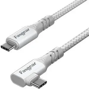 Fasgear USB-C 3.2 Gen 2x2 Cable - 10ft, 20Gbps/100W Fast Charge, 4K 60Hz Video, Right Angle, Compatible with MacBook Pro, iPad, Galaxy S22, USB-C Monitors (Grey)