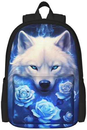 Galaxy Wolf Rose Girls Backpacks School kids Bookbag Children Travel Shoulder Bag Casual Daypack 17 Inch Plus Laptop Bag for Unisex Teens Women Boys