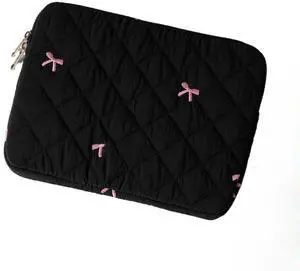 Cute Bow Tie Puffy Laptop Sleeve Coquette Carrying Laptop Bag Cover Y2K Preppy Tablet Liner Pouch Cottagecore Stuffs (13 inch,Black)
