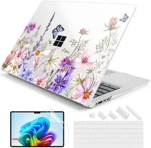 DONGKE Case for Microsoft Surface Laptop (2024), Windows 11 Copilot+ PC, 13.8 Inch Touchscreen Display, Protective Plastic Hard Shell Case with Keyboard Cover & Screen Protector - Butterfly & Flower