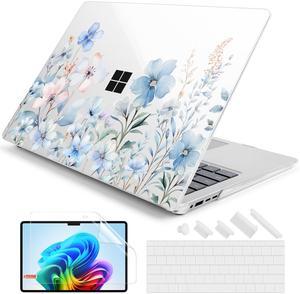 DONGKE Case for Microsoft Surface Laptop (2024), Windows 11 Copilot+ PC, 13.8 Inch Touchscreen Display, Protective Plastic Hard Shell Case with Keyboard Cover & Screen Protector - Blue Flower