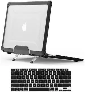 DTangLsm for MacBook Air 13 inch Case 2021 2020-2018 M1 A2337 A2179 A1932 Touch ID, Heavy Duty Rugged Shockproof Protective Hard Shell Case with TPU Bumper Fold Kickstand & Keyboard Cover, Black