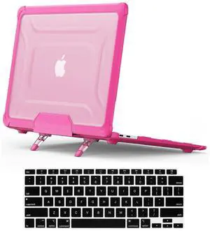 DTangLsm Compatible for MacBook Air 13 inch Case 2022 2021 2020-2018 Release M1 A2337 A2179 A1932 with Touch ID, Heavy Duty Hard Shell Plastic Case with TPU Bumper Fold Kickstand&Keyboard Cover, Pink