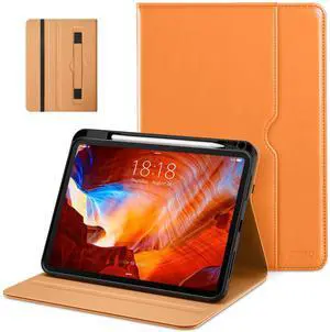 DTTO for iPad Pro 11 inch Case (M4) 2024, Premium Leather Business Folio Stand Cover with Pencil Holder - Auto Wake/Sleep and Multiple Viewing Angles, Orange