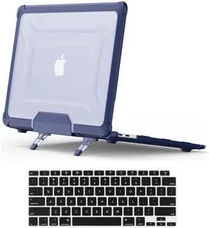 DTangLsm for MacBook Air 13 inch Case 2021 2020-2018 M1 A2337 A2179 A1932 with Touch ID, Heavy Duty Rugged Shockproof Protective Hard Shell Case with TPU Bumper Fold Kickstand&Keyboard Cover, Blue