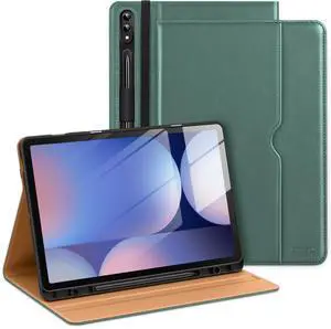 DTTO for Samsung Galaxy Tab S10 Plus 2024 / S9 Plus / S9 FE Plus Case 12.4 Inch 2023, Premium Leather Business Folio Cover with S Pen Holder&Hand Strap for Galaxy Tab S10+/S9+/S9 FE+, Midnight Green