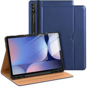 DTTO for Samsung Galaxy Tab S10 Plus 2024 / S9 Plus / S9 FE Plus 5G Case 12.4 Inch 2023, Premium Leather Business Folio Cover with S Pen Holder&Hand Strap for Galaxy Tab S10+/S9+/S9 FE+, Navy Blue