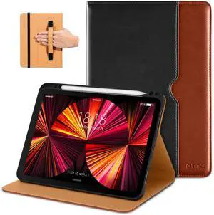 DTTO Case for iPad Pro 11 Inch 4th / 3rd / 2nd / 1st Generation 2022/2021/2020/2018,Premium PU Leather Folio Stand Cover with Hand Strap, Auto Wake/Sleep,Multiple Viewing Angles, Black Brown