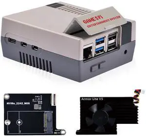 GeeekPi Game5Pi Case with N08 PCIe to M.2 NVMe SSD PCIe Peripheral Board, and Armor Lite V5 Cooler for Raspberry Pi 5, Support M.2 2230/2242 SSD