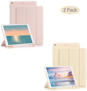 2 Pack GHINL Case for iPad 9th/8th/7th Generation Cases (2021/2020/2019) iPad 10.2-Inch Case with Pencil Holder [Sleep/Wake] Slim Soft TPU Back Smart Stand Protective Cover Cases (Light Pink+Champagne