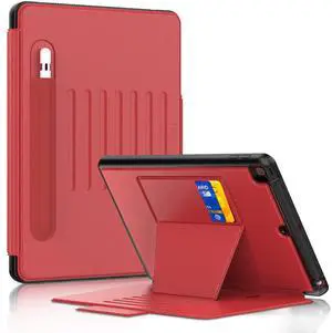 DUNNO Case for iPad 9th 8th 7th Generation(2021/2020/2019 Version), iPad 10.2 Case Strong Magnetic Cover with Pencil Holder & Card Pocket, 7 Viewing Angles Stand Case for iPad 10.2 Inch (Red)