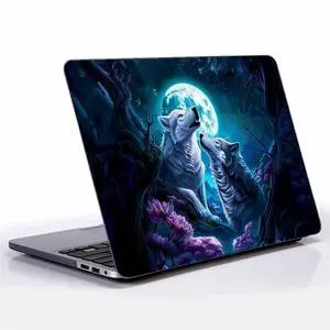 Goodsprout Computer Case for MacBook Air 13.6 Inch White Wolf Moonlight Snuggle Colorful Pattern Black Release 2022 Model A2681/A3240 Hard Shell Case Compatible with MacBook Air 13.6 Inch